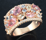 Нежное серебряное кольцо с розовыми турмалинами, морганитами и танзанитами Серебро 925