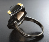 Серебряное кольцо с дымчатым кварцем и родолитами