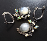 Серебряные серьги с лунным камнем с эффектом кошачьего глаза и кристаллическими эфиопскими опалами Серебро 925