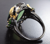 Серебряное кольцо с пренитом 12+ карат, диопсидами и цитринами