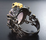 Серебряное кольцо с розовым кварцем 23+ карат, бесцветными топазами, турмалинами и синими сапфирами
