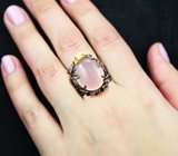 Серебряное кольцо с розовым кварцем 23+ карат, бесцветными топазами, турмалинами и синими сапфирами Серебро 925