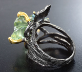 Серебряное кольцо с резным зеленым аметистом 23 + карат и голубыми топазами Серебро 925