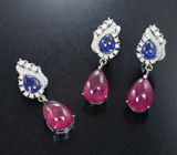 Великолепный серебряный комплект с рубинами и синими сапфирами Серебро 925