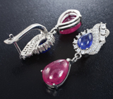 Великолепный серебряный комплект с рубинами и синими сапфирами Серебро 925