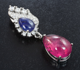 Великолепный серебряный комплект с рубинами и синими сапфирами Серебро 925