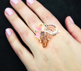 Серебряное кольцо с цитринами, разноцветными турмалинами и родолитами Серебро 925