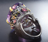 Серебряное кольцо с аметистом и разноцветными турмалинами