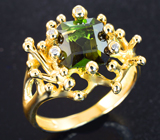 Золотое кольцо с зеленым турмалином 2,13 карата и бриллиантами
