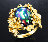 Массивное золотое кольцо с крупным черным опалом 6,54 карата и бриллиантами Золото