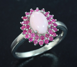 Серебряное кольцо с перуанским розовым опалом и сапфирами Серебро 925