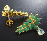 Оригинальные серебряные серьги с изумрудами и голубыми топазами Серебро 925