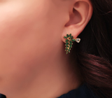 Оригинальные серебряные серьги с изумрудами и голубыми топазами Серебро 925