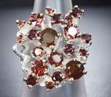 Серебряное кольцо с ограненными оранжевыми опалами и альмандинами гранатами Серебро 925