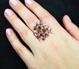 Серебряное кольцо с ограненными оранжевыми опалами и альмандинами гранатами Серебро 925