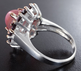 Серебряное кольцо c розовым сапфиром и родолитами Серебро 925