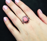 Серебряное кольцо c розовым сапфиром и родолитами Серебро 925