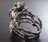 Серебряное кольцо с аметистом, цветным жемчугом и синими сапфирами
