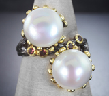 Серебряное кольцо с жемчугом и альмандинами гранатами Серебро 925