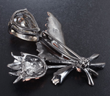 Серебряная брошь с дымчатым кварцем с рутилом 18+ карат, диопсидами и разноцветными сапфирами Серебро 925