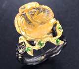 Серебряное кольцо с резным цитрином и диопсидами Серебро 925