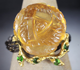 Серебряное кольцо с резным цитрином и диопсидами Серебро 925