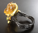 Серебряное кольцо с резным цитрином и диопсидами Серебро 925