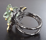 Серебряное кольцо с резными зеленым аметистом, турмалином и розовыми сапфирами Серебро 925