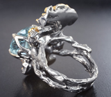 Серебряное кольцо с аквамарином 6,2 карата и синими сапфирами Серебро 925
