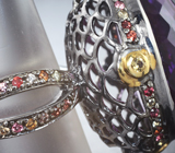 Серебряное кольцо с аметистом 22,85 карата и разноцветными сапфирами