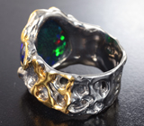 Серебряное кольцо с кристаллическим черным опалом 10,2 карата и кианитом Серебро 925