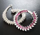 Эффектные серебряные серьги с рубинами Серебро 925