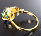 Золотое кольцо с чистейшим крупным муассанитом 2,7 карата и голубым цирконом Золото
