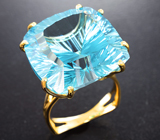 Золотое кольцо с чистейшим крупным голубым топазом лазерной огранки 31,06 карат Золото