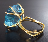 Золотое кольцо с чистейшим крупным голубым топазом лазерной огранки 31,06 карат Золото