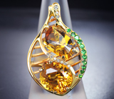 Золотое кольцо с топовыми гелиодорами авторской огранки 8,66 карата, цаворитами и бриллиантами