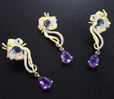 Изысканный серебряный комплект с аметистами и синими сапфирами Серебро 925