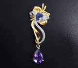 Изысканный серебряный комплект с аметистами и синими сапфирами Серебро 925