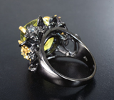 Серебряное кольцо с лимонным цитрином 8+ карат, розовыми турмалинами, голубыми топазами и синим сапфиром
