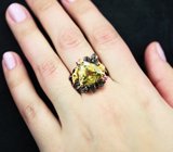 Серебряное кольцо с лимонным цитрином 8+ карат, розовыми турмалинами, голубыми топазами и синим сапфиром Серебро 925