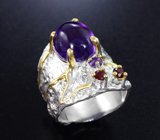 Серебряное кольцо с аметистами и альмандинами гранатами