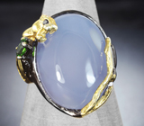 Серебряное кольцо с халцедоном, диопсидом и синим сапфиром
