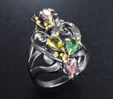 Серебряное кольцо c разноцветными турмалинами