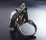 Серебряное кольцо с розовым кварцем 13+ карат и аметистами