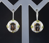 Серебряные серьги с дымчатым кварцем и перидотами Серебро 925