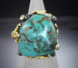 Серебряное кольцо с бирюзой, бесцветными топазами, перидотами и синими сапфирами Серебро 925