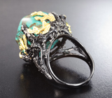 Серебряное кольцо с бирюзой, бесцветными топазами, перидотами и синими сапфирами Серебро 925