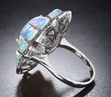 Серебряное кольцо с кристаллическими эфиопскими опалами 9,42 карата и синими сапфирами бриллиантовой огранки Серебро 925