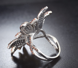 Серебряное кольцо с кристаллическим черным опалом 3,45 карата и оранжевыми сапфирами бриллиантовой огранки Серебро 925