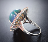 Серебряное кольцо с кристаллическим эфиопским опалом 13,66 карата, разноцветными турмалинами и розовыми сапфирами бриллиантовой огранки Серебро 925